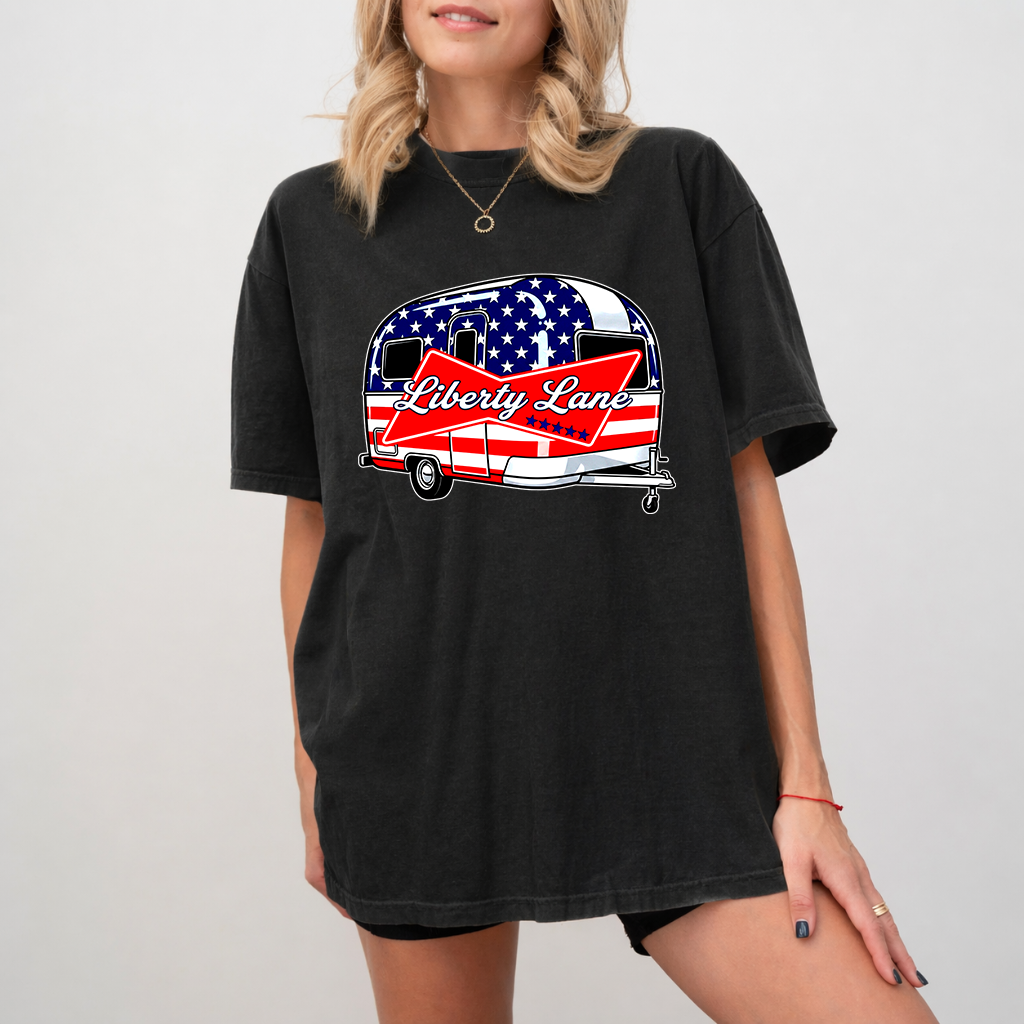 Comfort Colors USA Liberty Lane Caravan Shirt - Funny 4th of July Patriotic Gift for men & women - back view