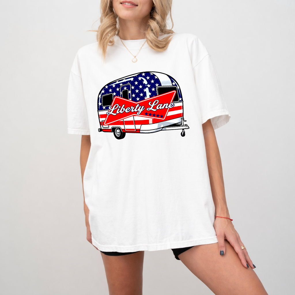 Comfort Colors USA Liberty Lane Caravan Shirt - Funny 4th of July Patriotic Gift for men & women - detail view