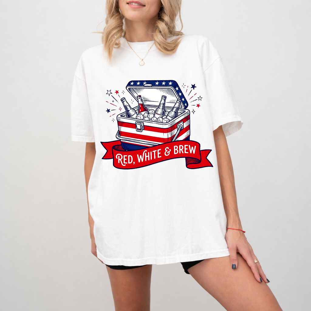 Comfort Colors Red White & Brew Shirt - 4th of July American Beer Lovers Shirt - Funny 4th of July Patriotic Beer Gift for men & women - back view