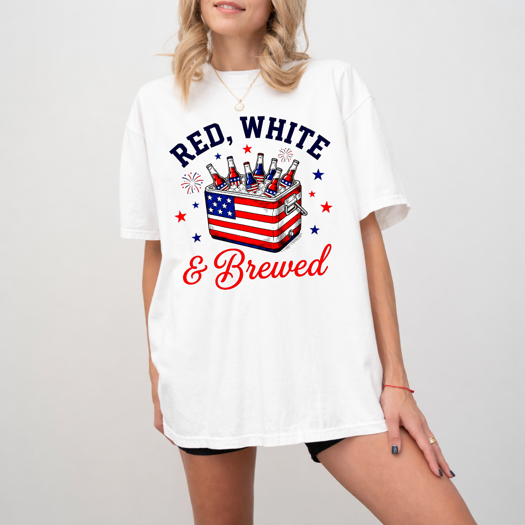 Comfort Colors Red White & Brewed shirt - 4th of July USA Beers Flag Patterns Shirt - Funny Independence Day Gift for Beer Lovers - back view