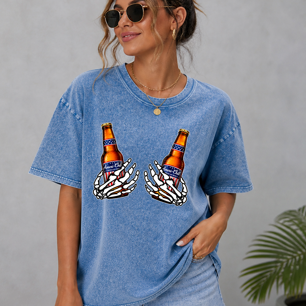 4th of July Beers Wash Tee - Ameri-Chill Funny Beer Shirt for Men & Women - Ideal 4th of July Gift for Drinking Beer Lovers - back view