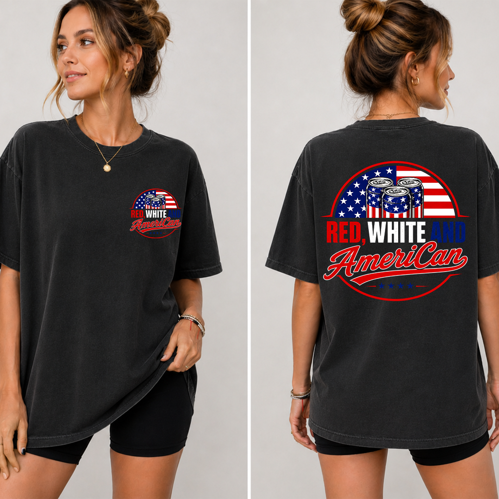 Red White and American 4th of July Beers Comfort Colors Shirt - Funny Independence Day Gift for Beer Lovers - detail view