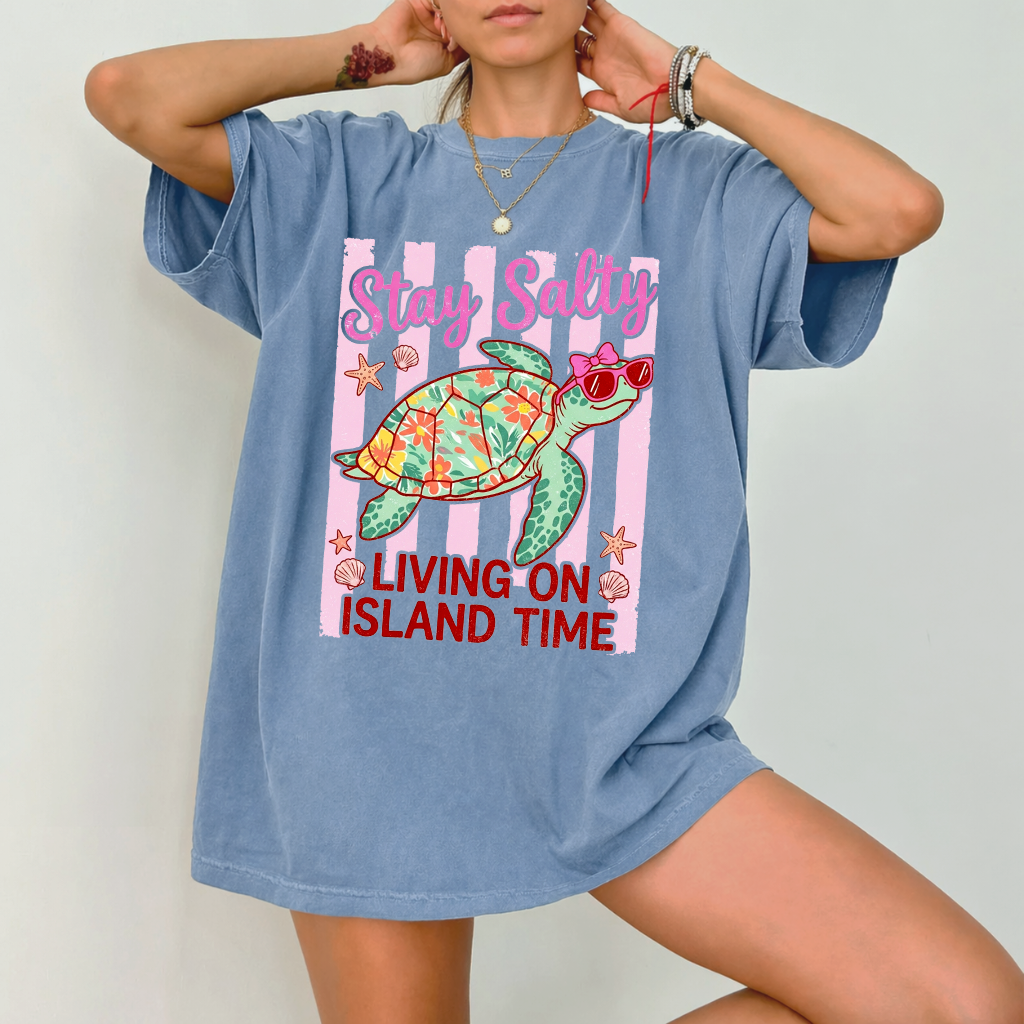 Stay Salty Turtle Shirt - Cute Sea Turtle Wash Tee - Funny Summer Vacation Gift for Turtle Lovers - back view