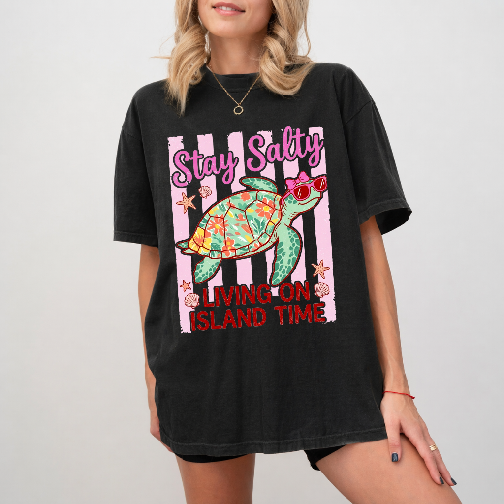 Stay Salty Turtle Shirt - Cute Sea Turtle Wash Tee - Funny Summer Vacation Gift for Turtle Lovers - detail view