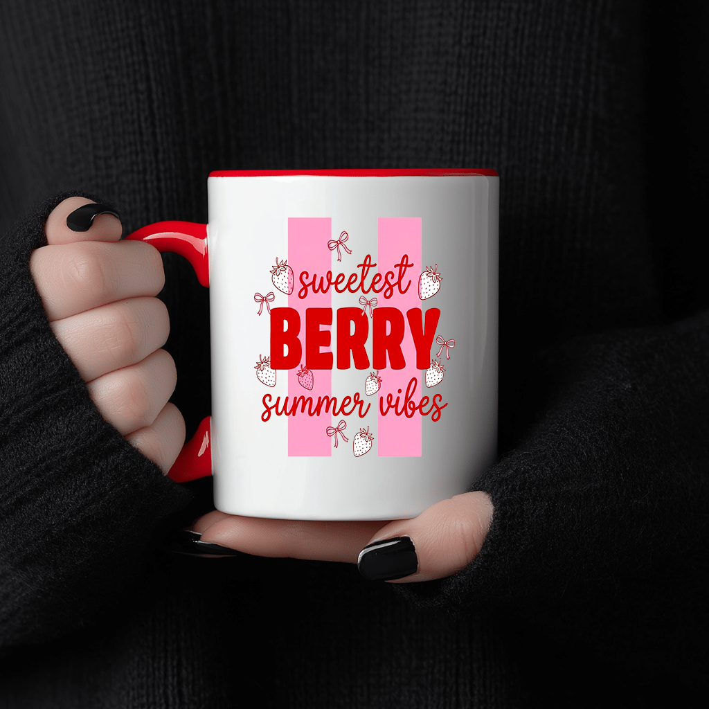 Cute Berry Sweet Summer Vibes Accent Mug - Cute Strawberry Summer Gift for women - detail view