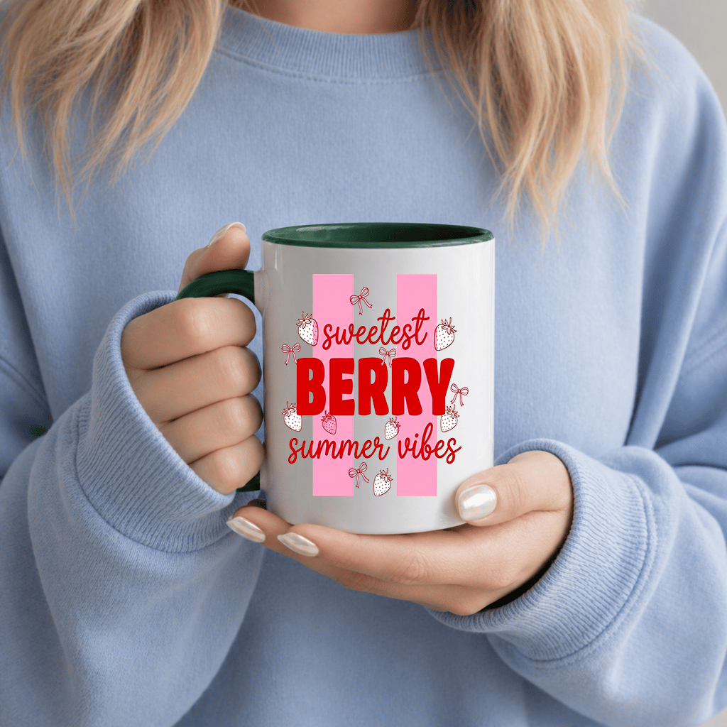 Cute Berry Sweet Summer Vibes Accent Mug - Cute Strawberry Summer Gift for women - back view