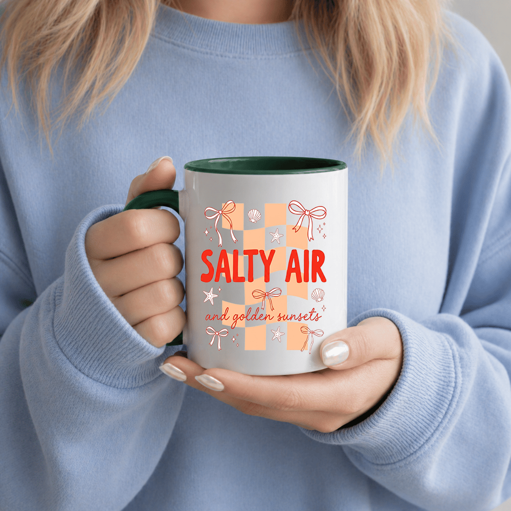 Salty Air and Golden Sunsets Accent Mug - Cute Beach Vacation Gift for women - back view