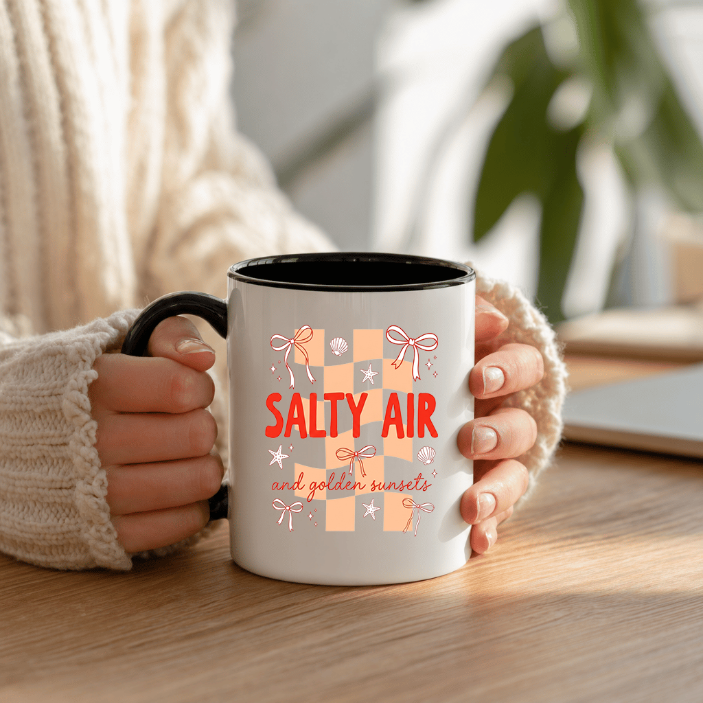 Salty Air and Golden Sunsets Accent Mug - Cute Beach Vacation Gift for women - detail view