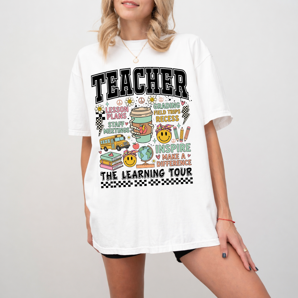 Teacher The Learning Tour Comfort Colors Shirt - Cute Teacher Tour Groovy Style Shirt - Perfect Gift for Teachers & Students - back view