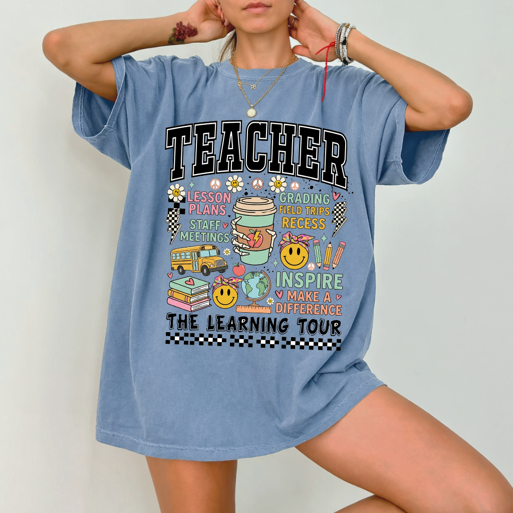 Teacher The Learning Tour Comfort Colors Shirt - Cute Teacher Tour Groovy Style Shirt - Perfect Gift for Teachers & Students - detail view