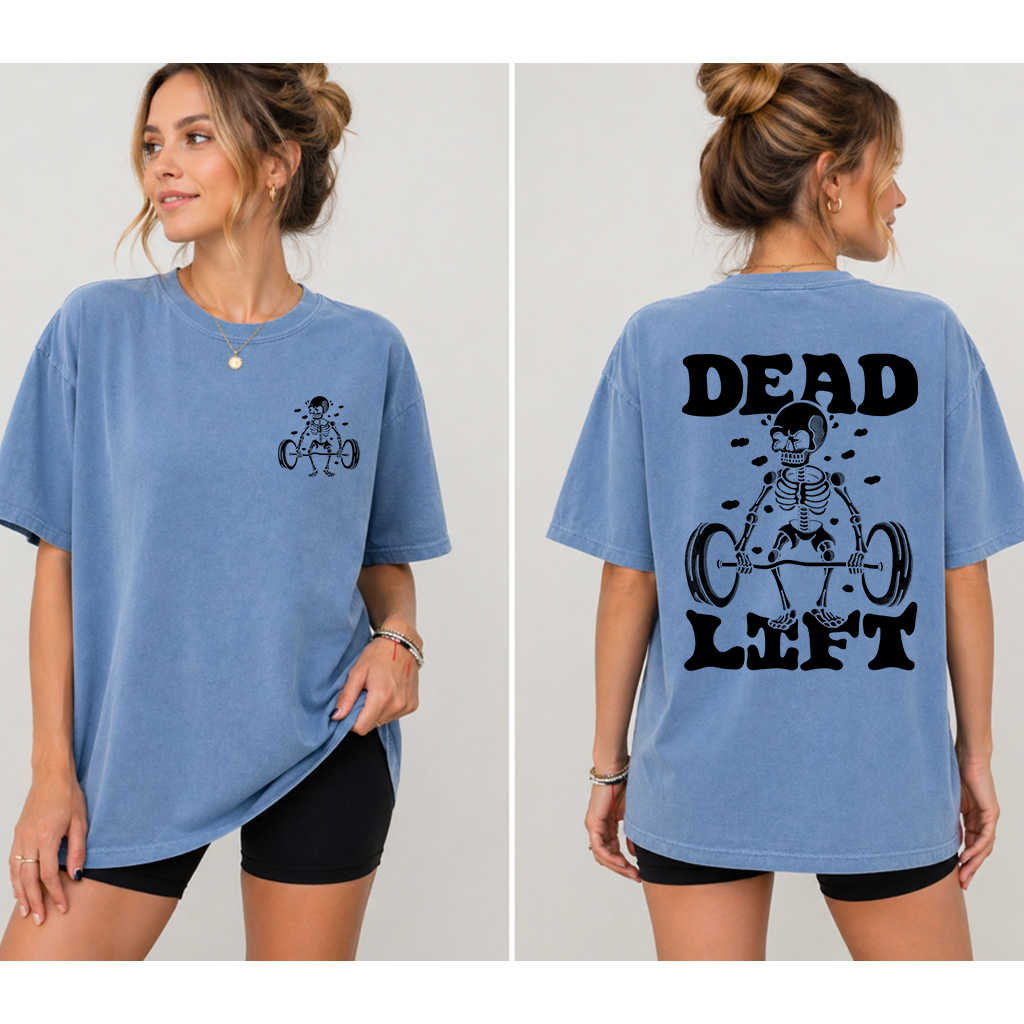 Comfort Colors Dead Lift Shirt - Funny Skeleton Loves to Lift Heavy Shirt - Perfect Father's Day Gift for Weightlifting Enthusiasts - detail view
