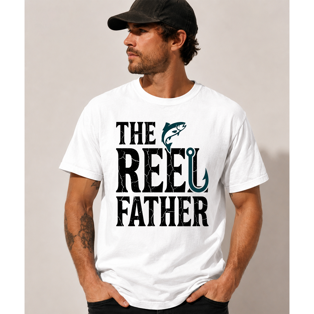 Comfort Colors Retro The Reel Father Shirt - Reel Fishing Dad Shirt - Perfect Gift for Dad who loves Fishing - back view