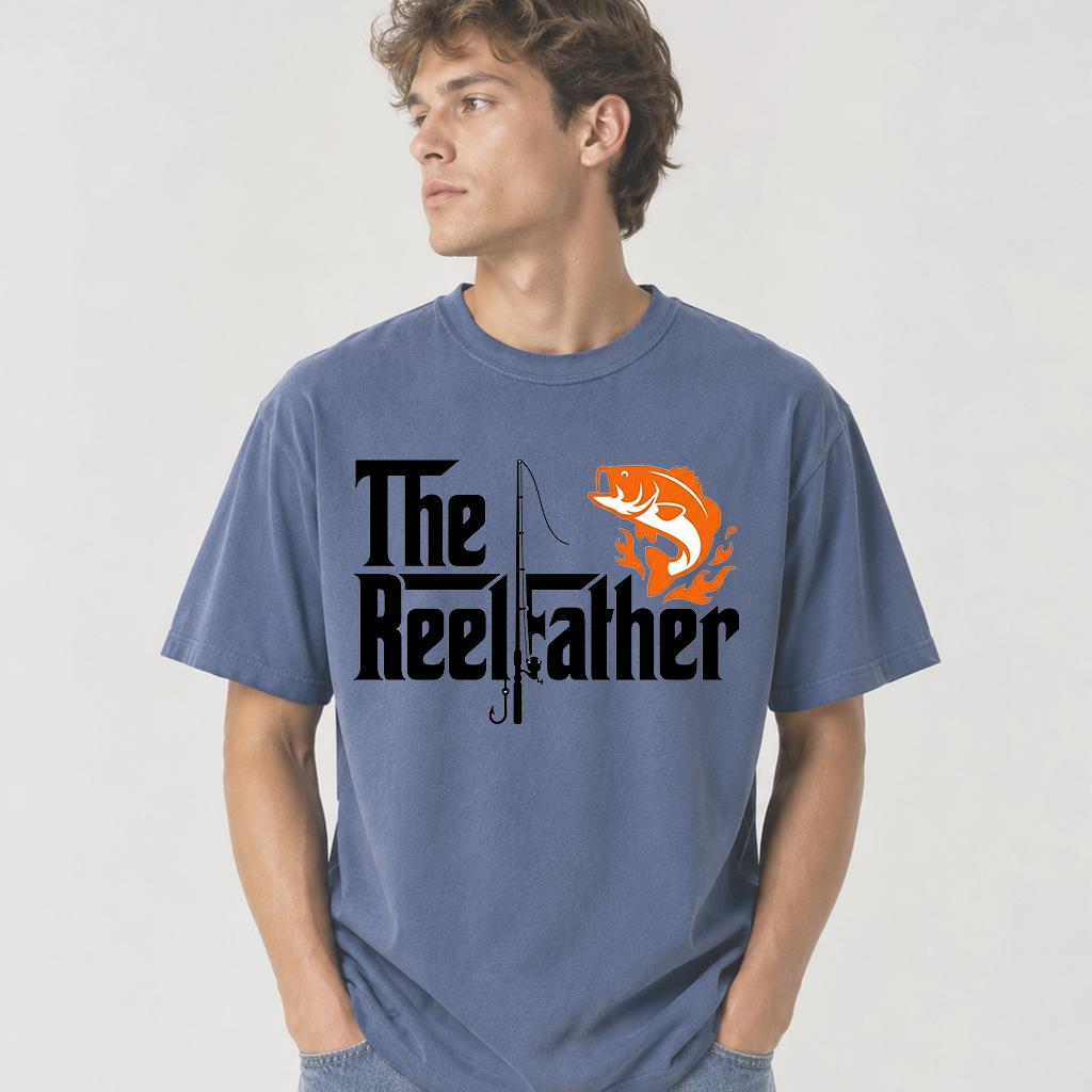 Comfort Colors The Reel Father Shirt - Fishing Dad Shirt - Perfect Gift for Father's Day - detail view