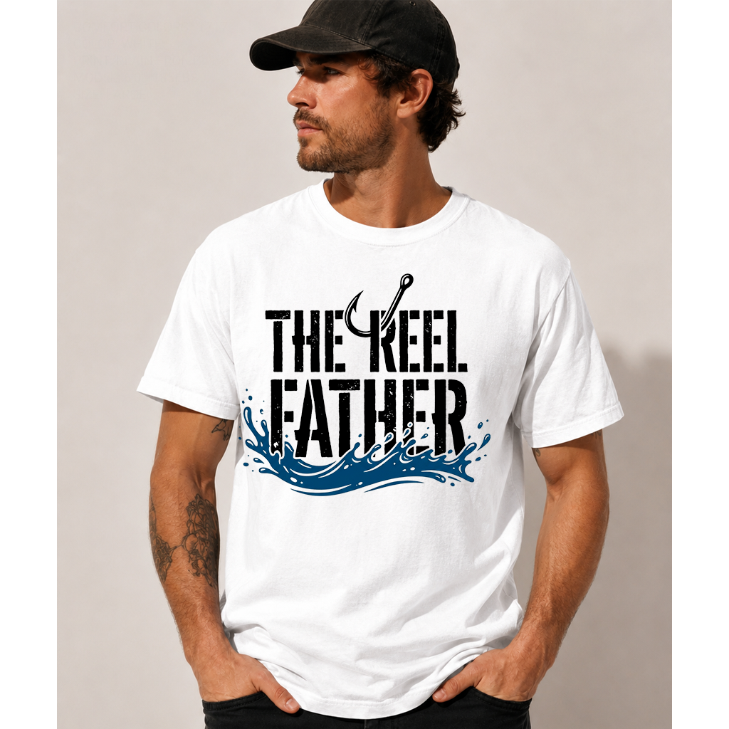 Comfort Colors Retro Reel Father Shirt - Fishing Dad Hooker Shirt - Funny Father's Day Gift for Fishing Lovers - back view