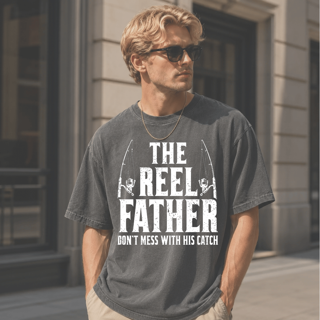 Comfort Colors The Reel Father Shirt - Fishing Dad Gift for Him - detail view