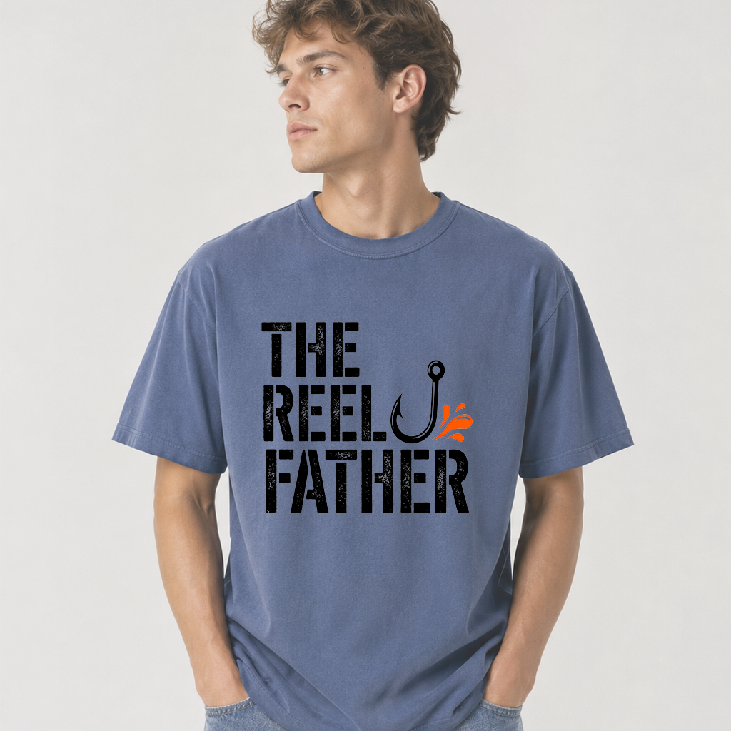 Comfort Colors The Reel Father Shirt - Dad Hooker Shirt - Funny Fishing Gift for Father's Day - detail view