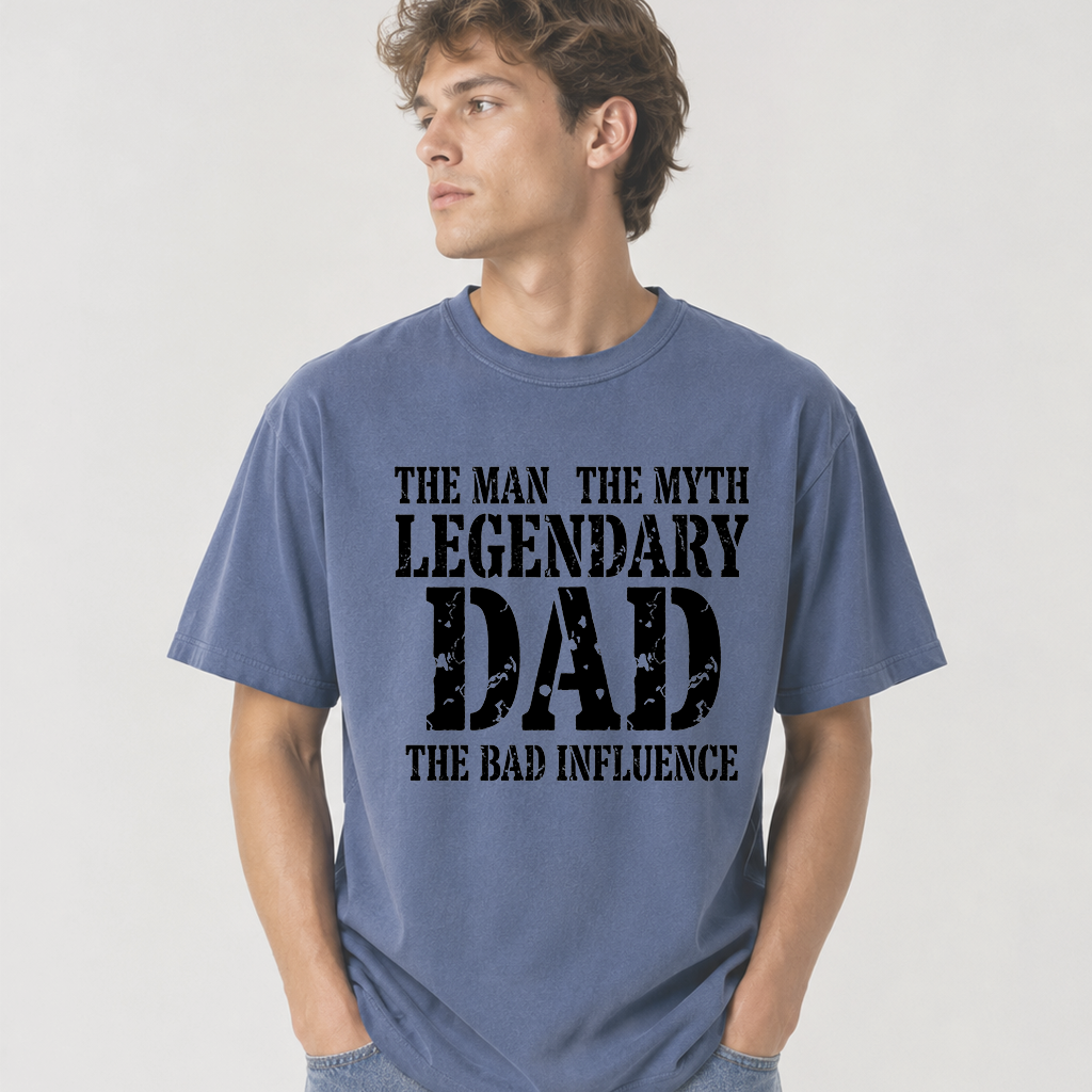 Comfort Colors The Man The Myth Legendary Dad Shirt - Funny Father’s Day Gift for Him - detail view