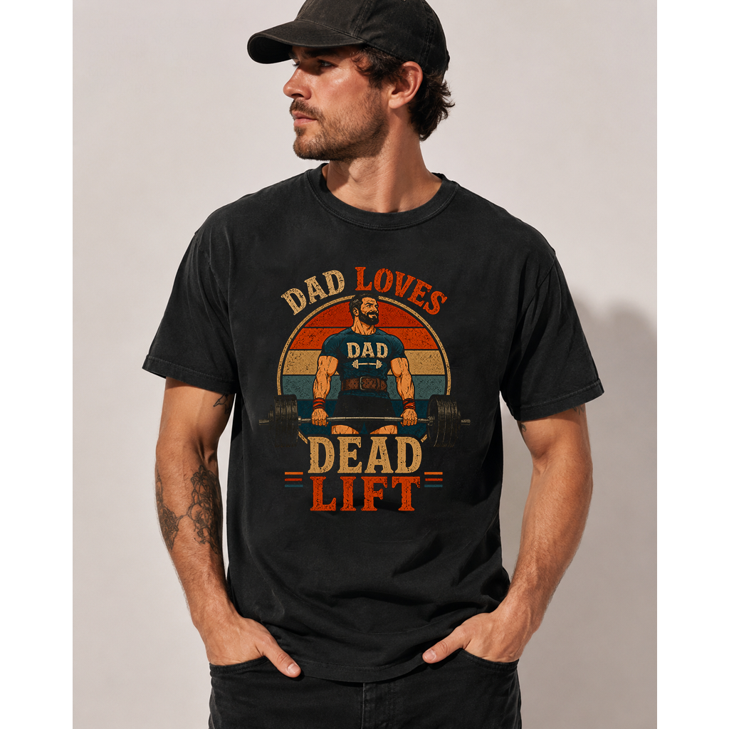 Comfort Colors Dad Loves DeadLift Shirt - Funny Powerlifting Shirt - Funny Father's Day Gift for Gymer - back view