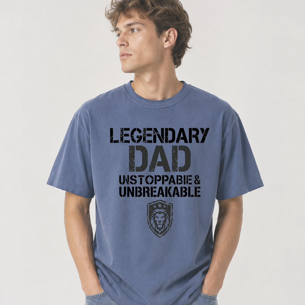 Comfort Colors Retro Lion Legendary Dad Shirt - Funny Father's Day Gift for Him - detail view