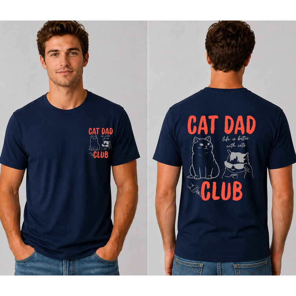 Cat Dad Club T-Shirt - Life Is Better With Cats Funny Father's Day Gift for Cat Lovers - detail view