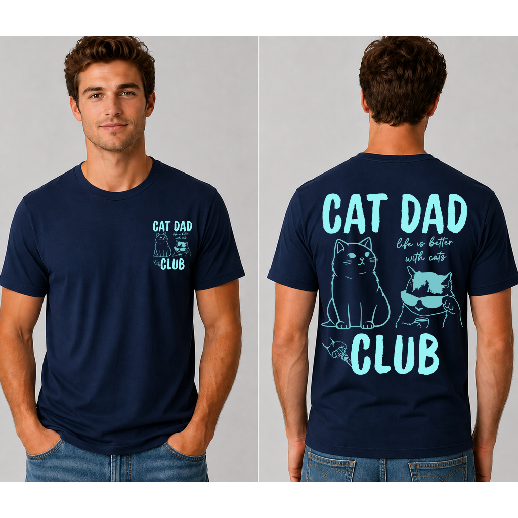 Vintage Blue Cat Dad T-Shirt - Life Is Better With Cats Shirt - Cool Dad Gift for Him - back view
