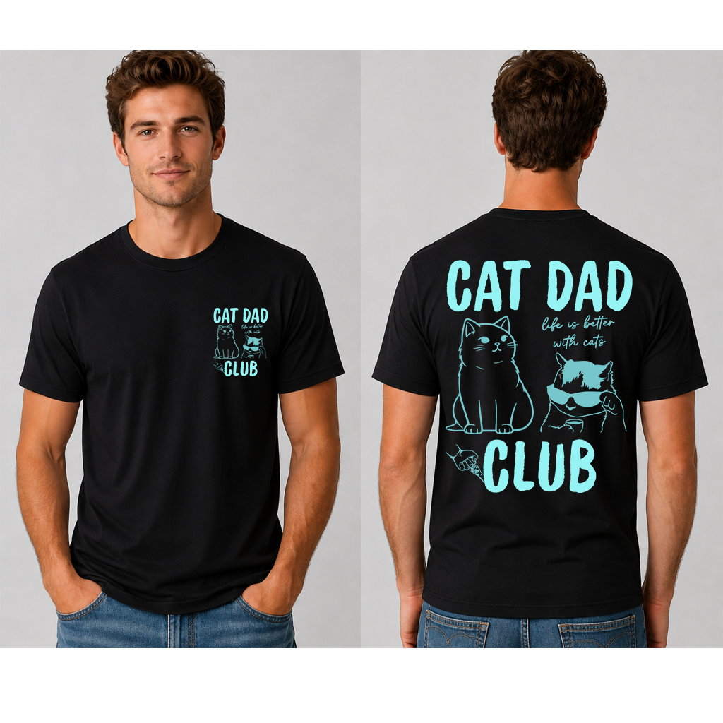 Vintage Blue Cat Dad T-Shirt - Life Is Better With Cats Shirt - Cool Dad Gift for Him - detail view