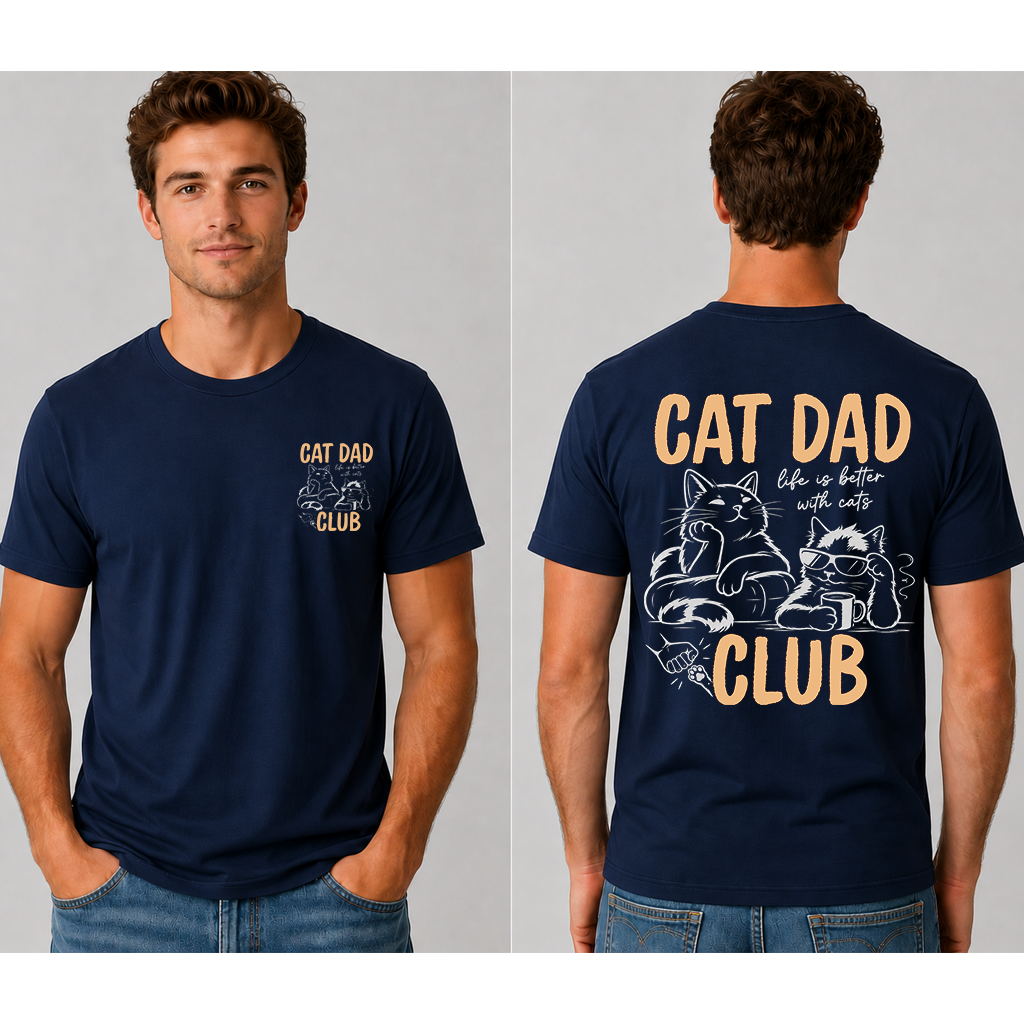Vintage Cat Dad Club T-Shirt - Cool Cat Lover Father's Day Gift for Him - detail view