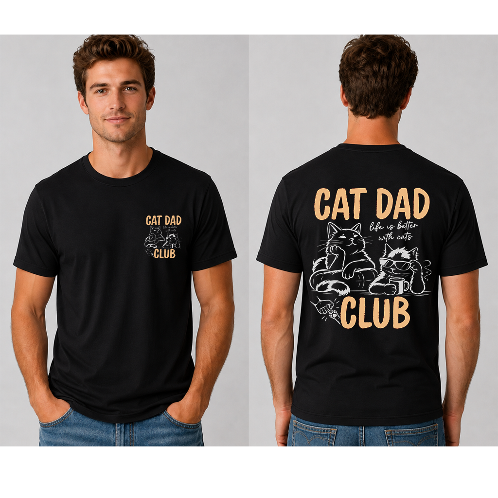 Vintage Cat Dad Club T-Shirt - Cool Cat Lover Father's Day Gift for Him - back view