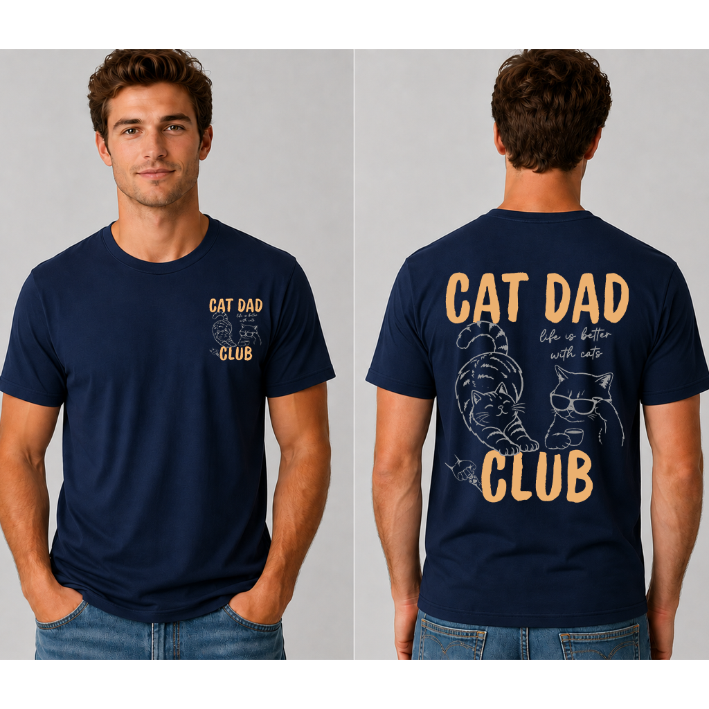Cute Cat Dad Club T-Shirt - Life Is Better With Cats Father's Day Gift for Him - detail view