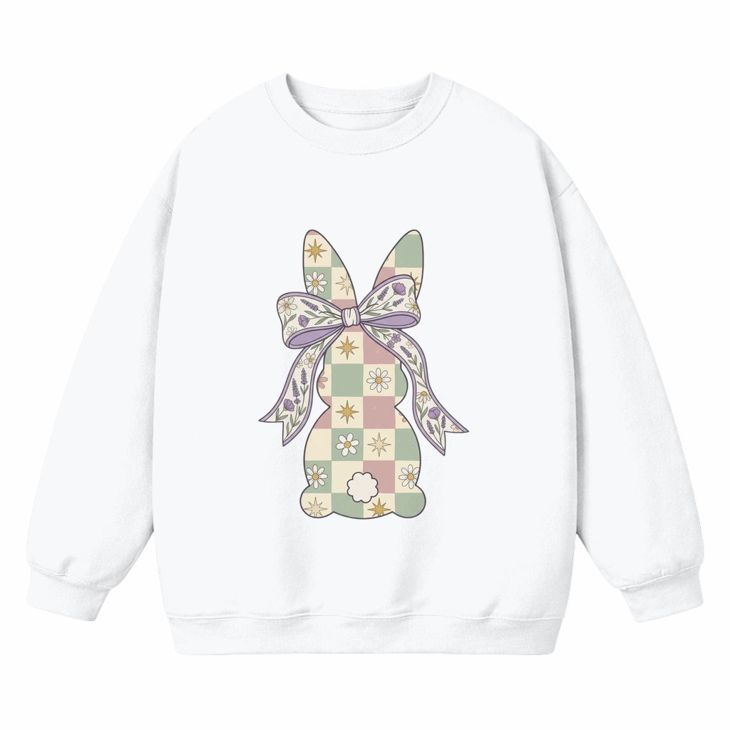 Checkered Bunny Sweatshirt – Easter Gift for Women Cute - front view