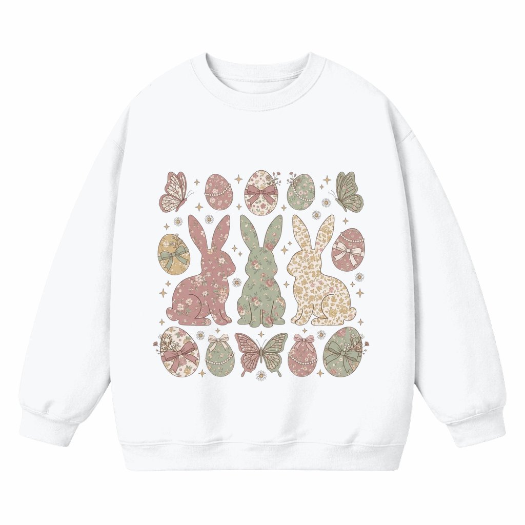 Easter Bunny Sweatshirt – Easter Holiday Gift Vintage Rabbit Eggs Graphic - front view