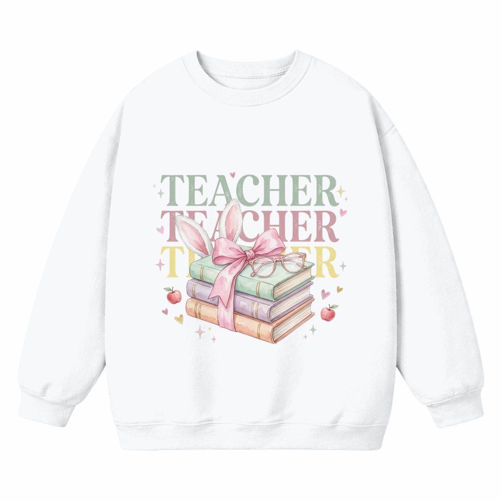 Bunny Books Graphic Sweatshirt – Easter Book Lover Gift for Teacher - front view