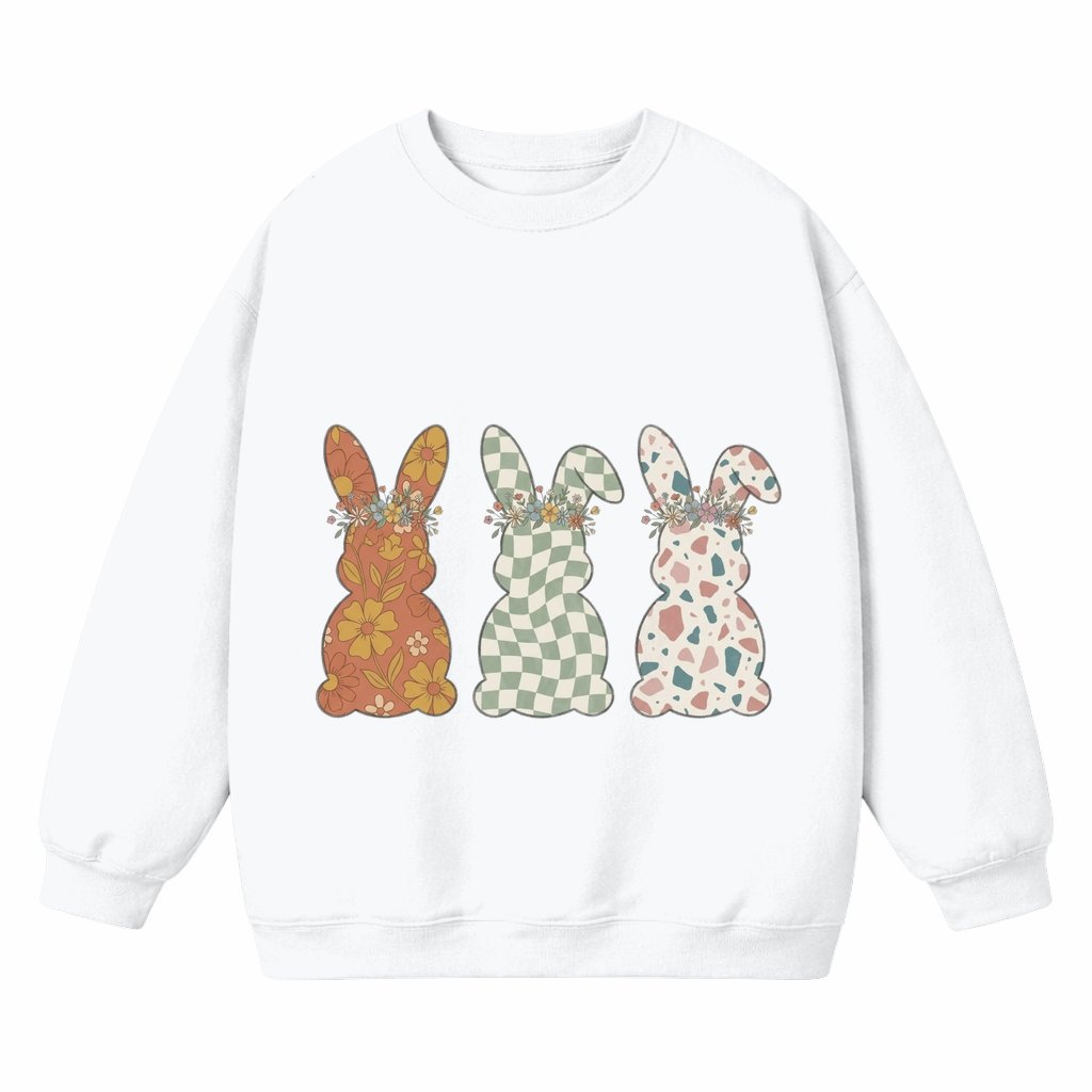 Easter Bunny Sweatshirt – Easter Gift Cute Floral Rabbit Trio - front view