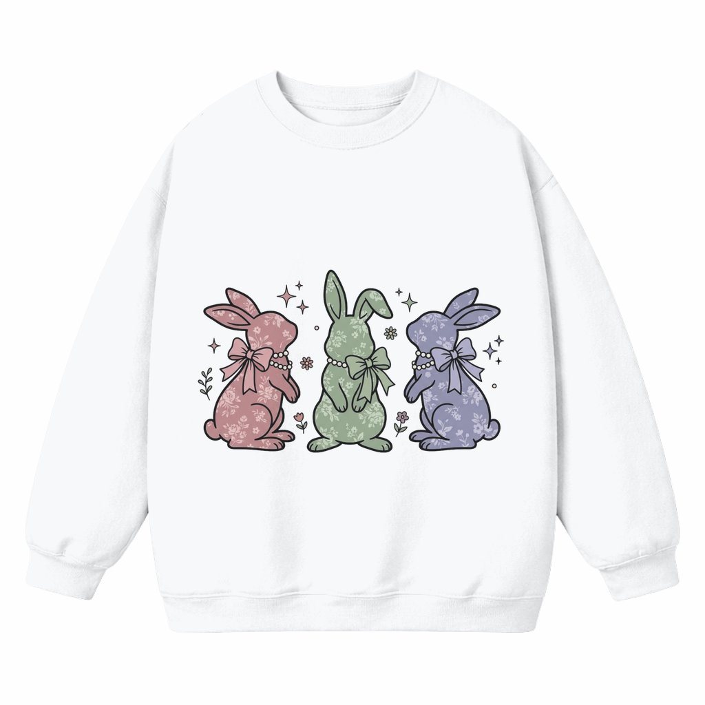 Easter Bunny Pastel Rabbit Trio Sweatshirt – Easter Gift for Her - front view