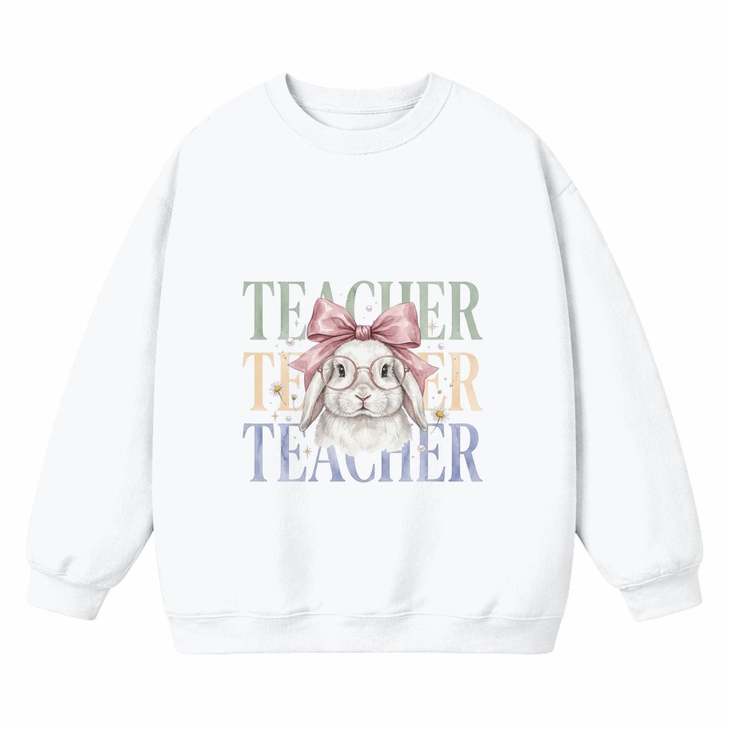 Easter Bunny Sweatshirt – Easter Gift for Teacher Cute Rabbit Graphic - front view