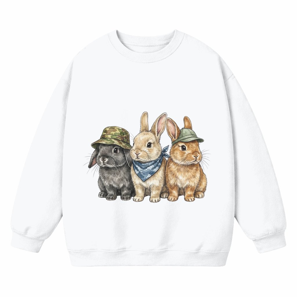 Easter Bunny Sweatshirt – Easter Gift for Kids Adventure Rabbit Trio Graphic - front view