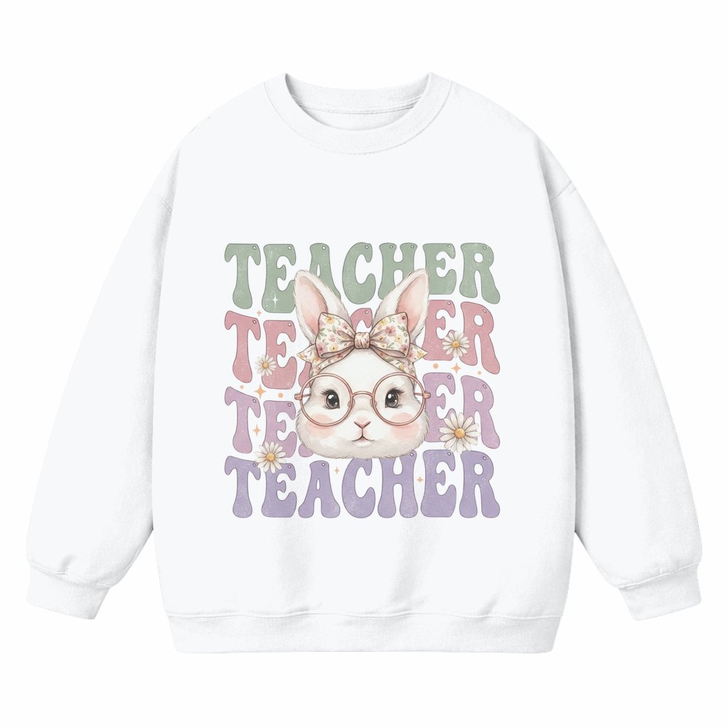 Easter Bunny Sweatshirt – Easter Gift for Teacher Cute Graphic - front view