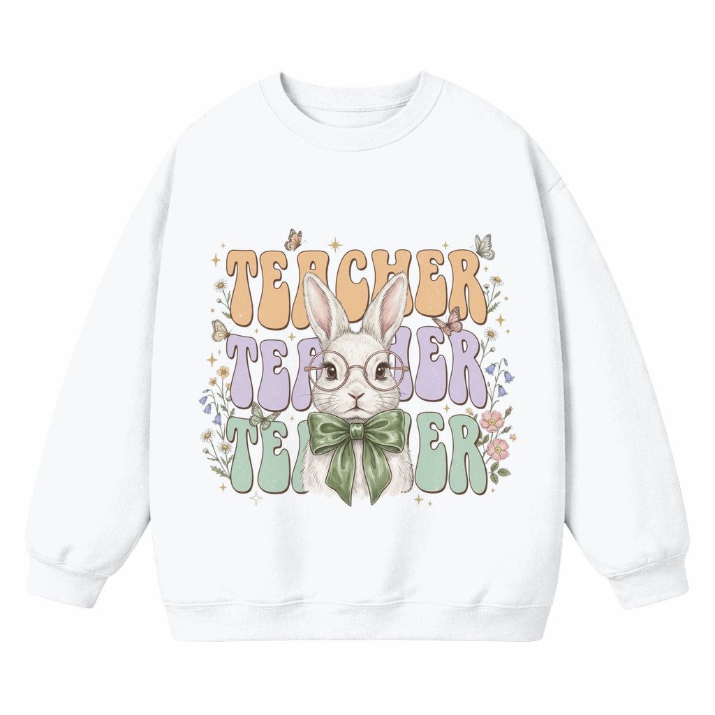 Bunny Sweatshirt – Easter Gift for Teacher Cute Rabbit Graphic - front view