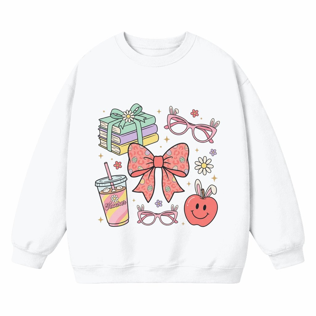 Cute Bunny School Sweatshirt – Easter Gift for Teacher Graphic - front view