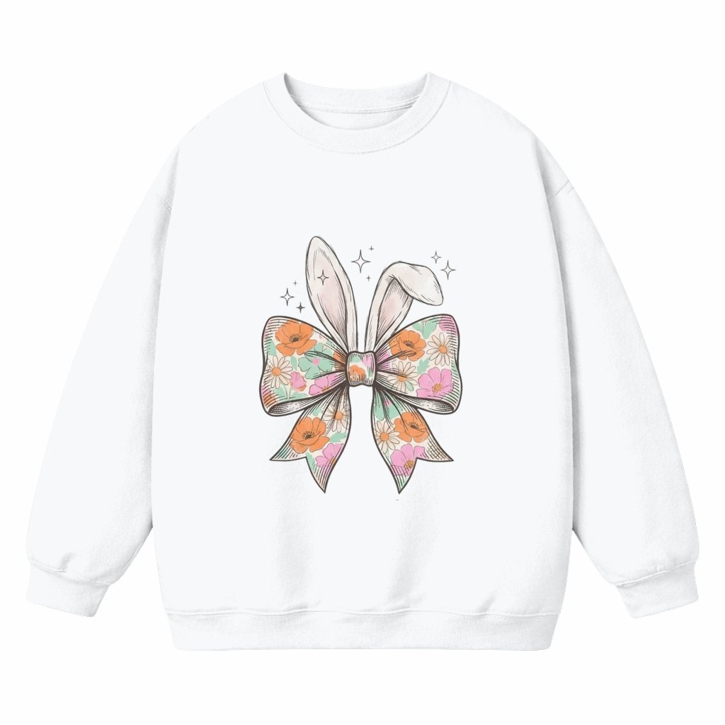 Easter Bunny Sweatshirt – Easter Gift for Her Floral Bow Rabbit Cute Spring - front view