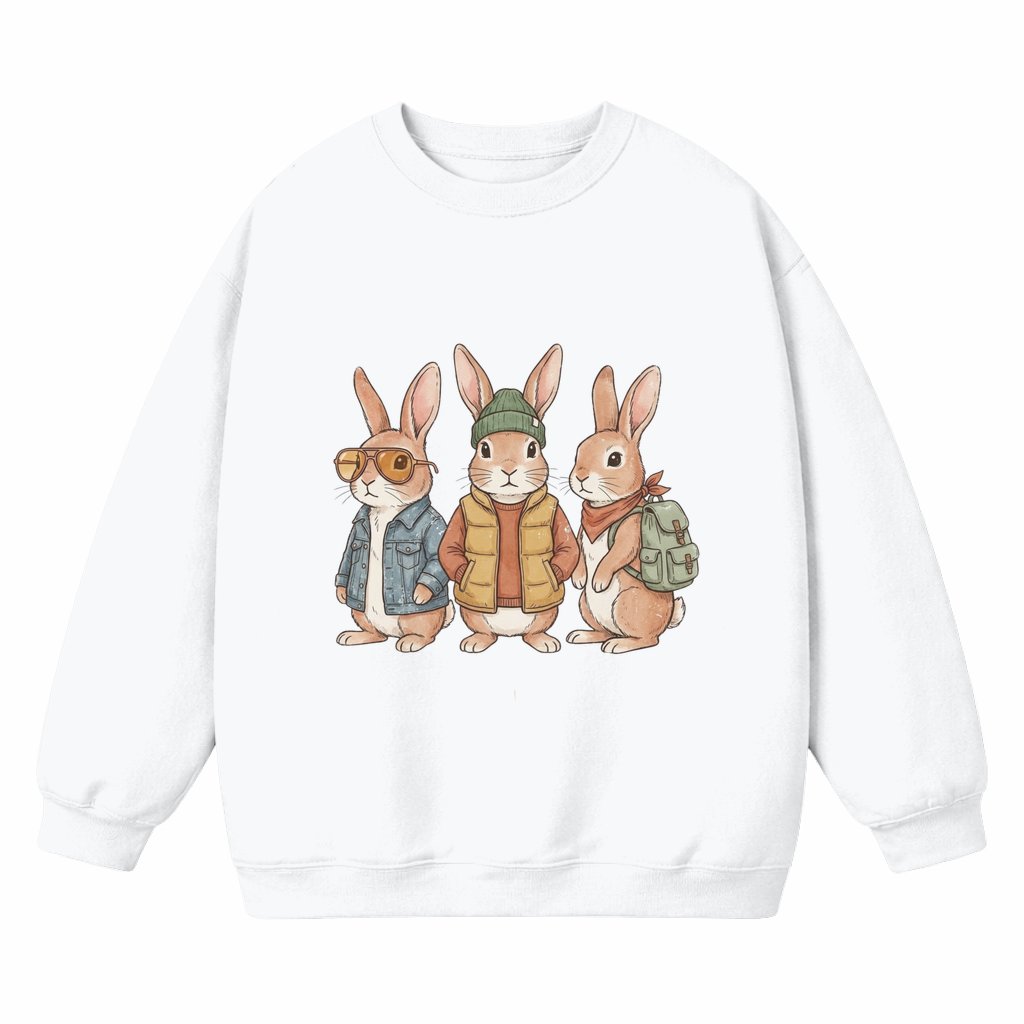 Easter Bunny Rabbit Trio Sweatshirt – Easter Gift for Kids Cute - front view