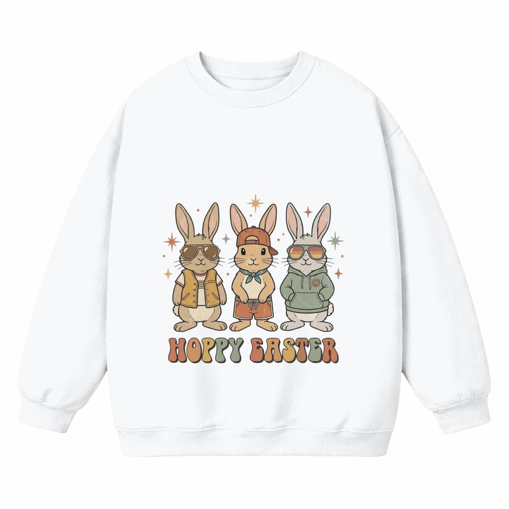Hoppy Easter Bunny Sweatshirt – Easter Gift Funny Rabbit Trio Graphic - front view