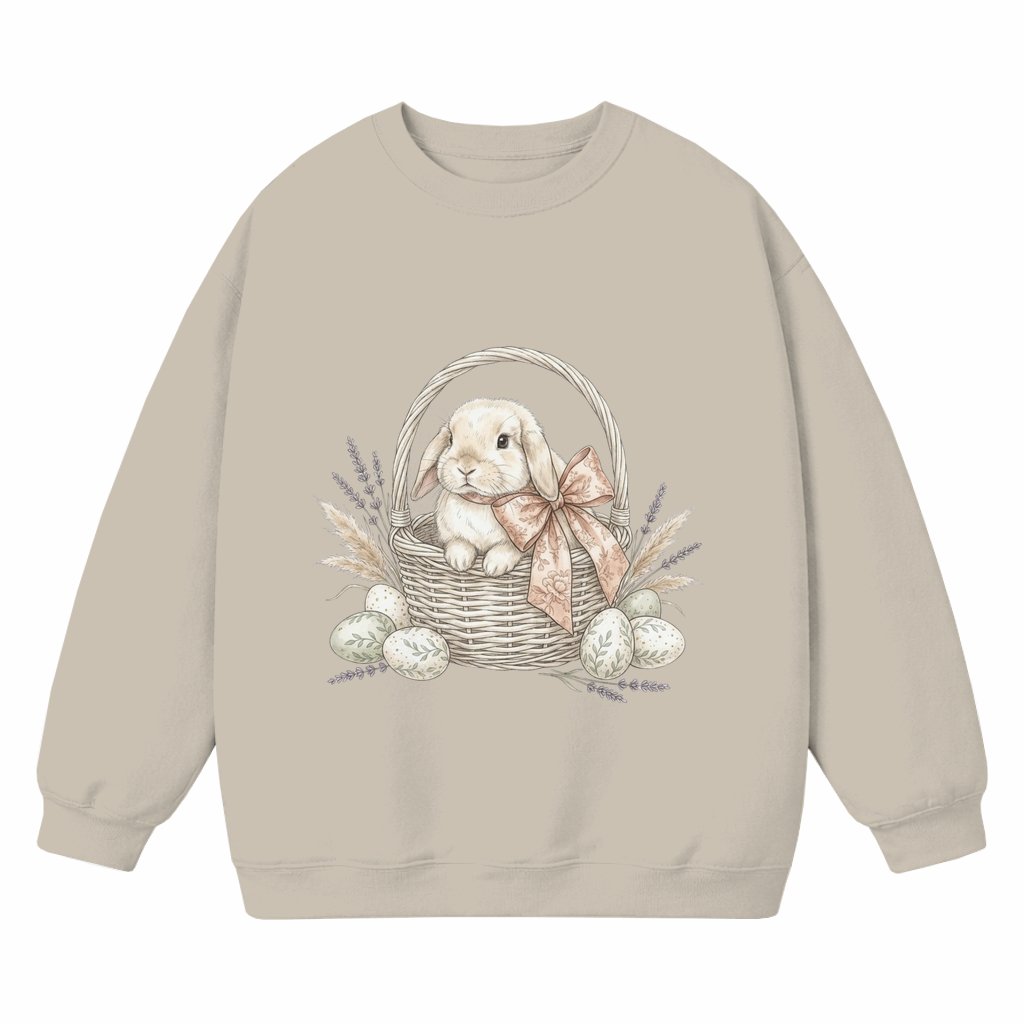Bunny in Basket Sweatshirt – Easter Gift for Her Vintage Rustic - front view