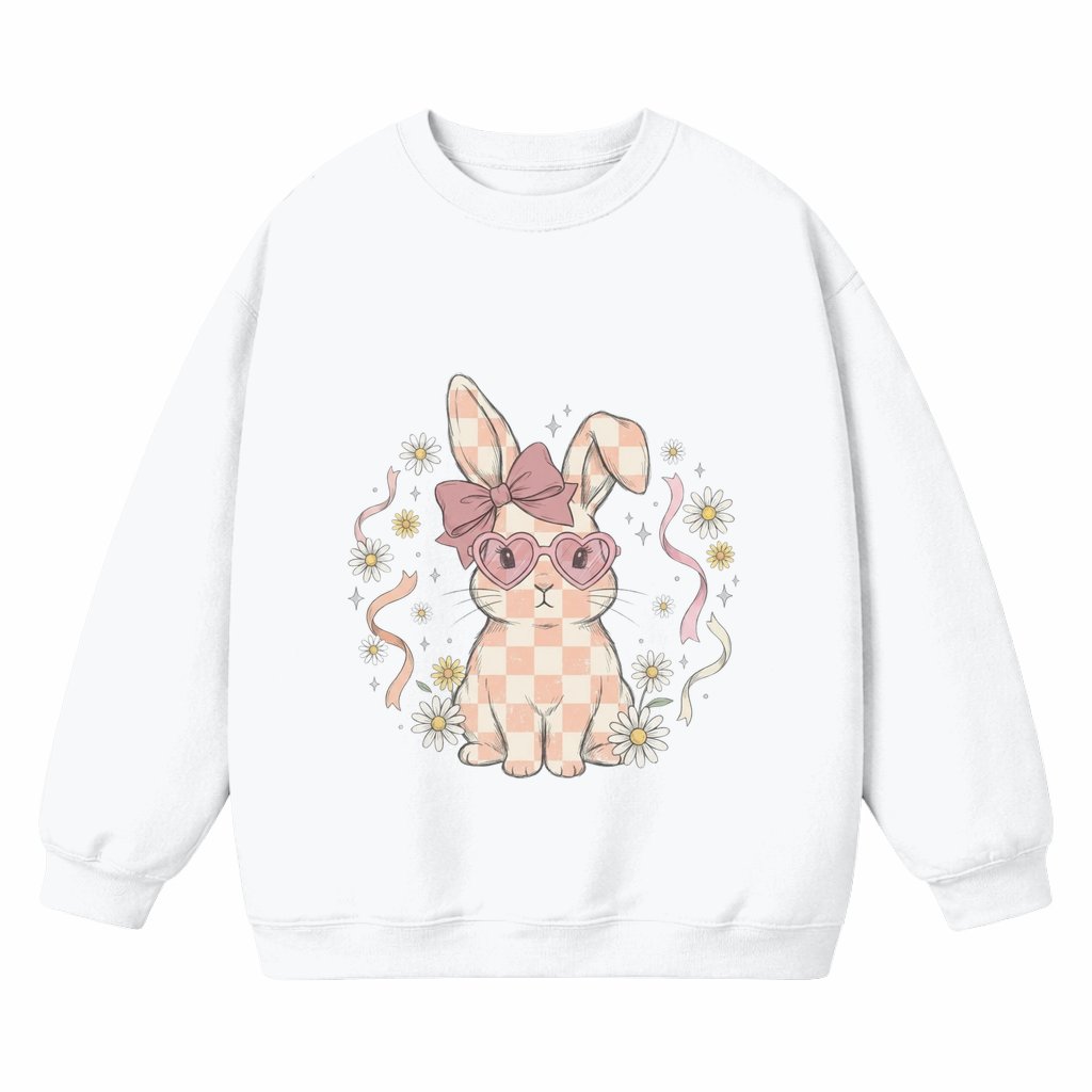 Cute Bunny with Pink Bow Sweatshirt – Easter Gift for Her - front view