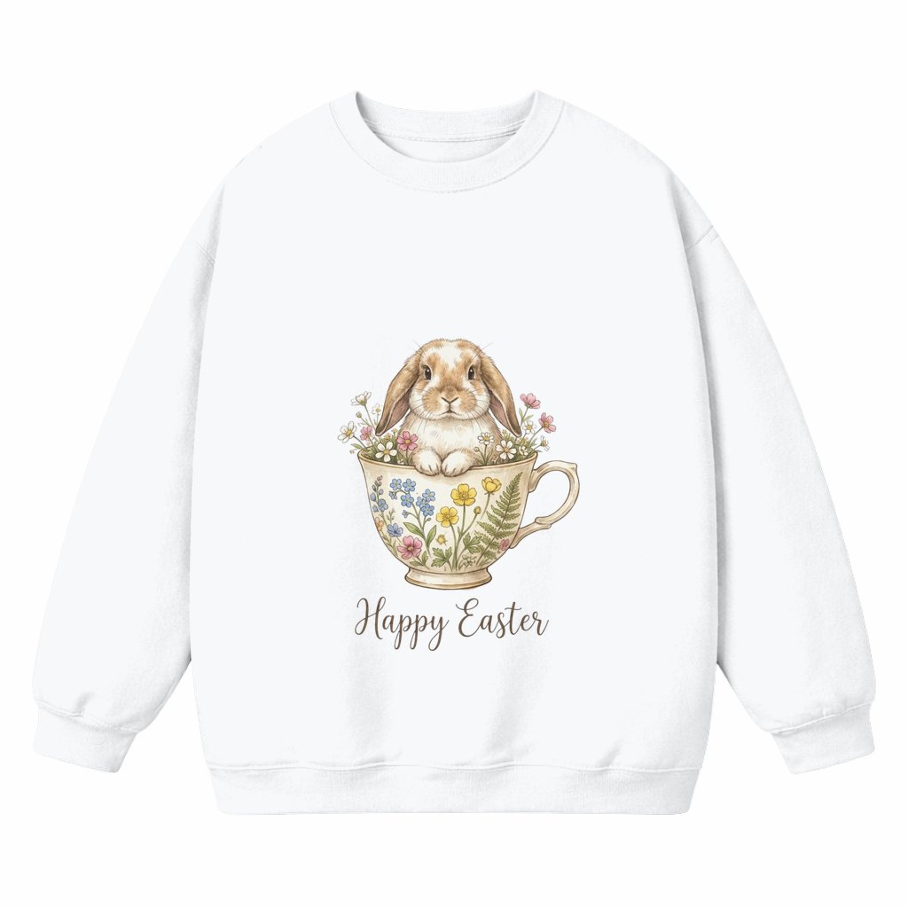 Bunny in Teacup Sweatshirt – Easter Vintage Gift - front view