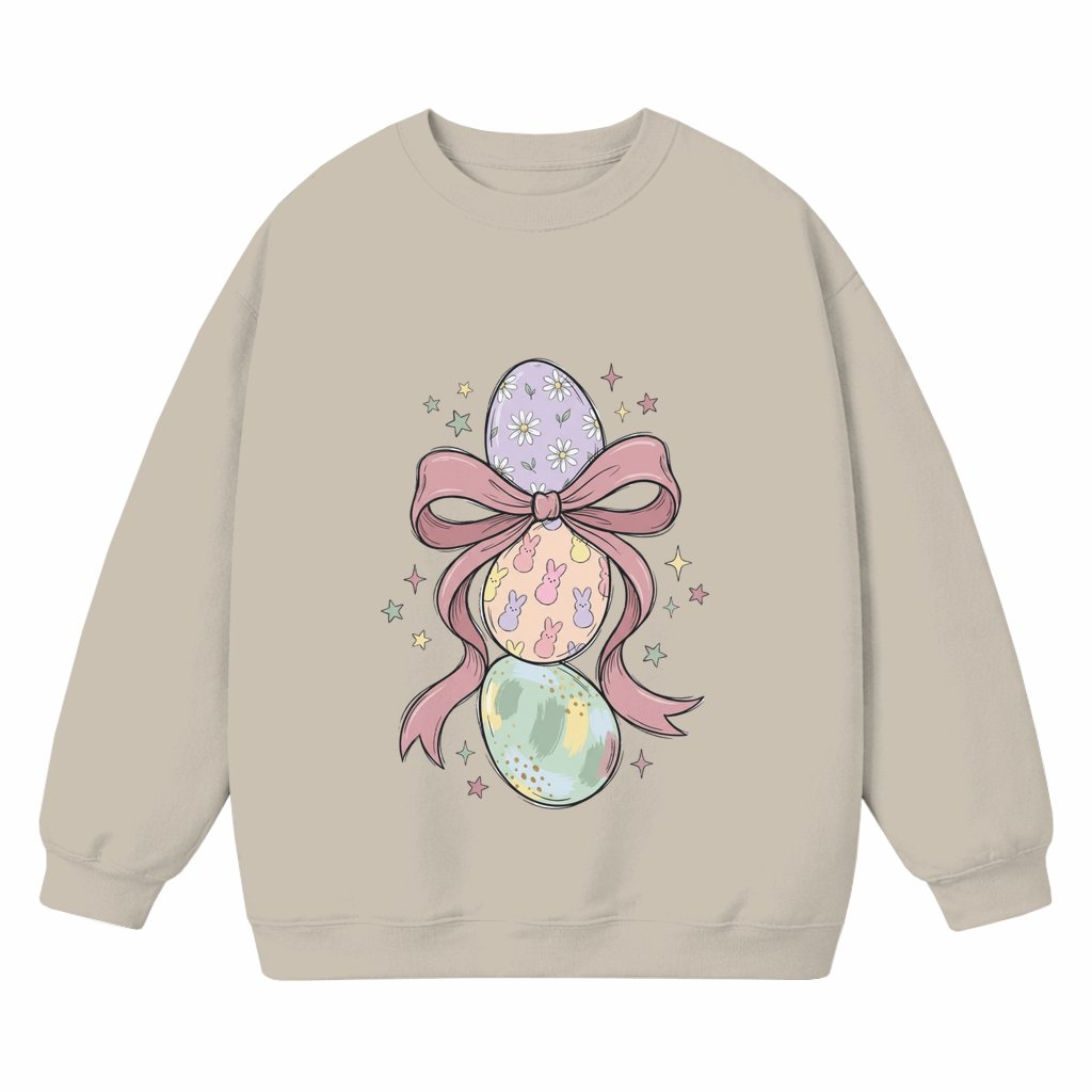 Easter Egg Pink Bow Sweatshirt – Easter Gift for Her Cute Pastel - front view