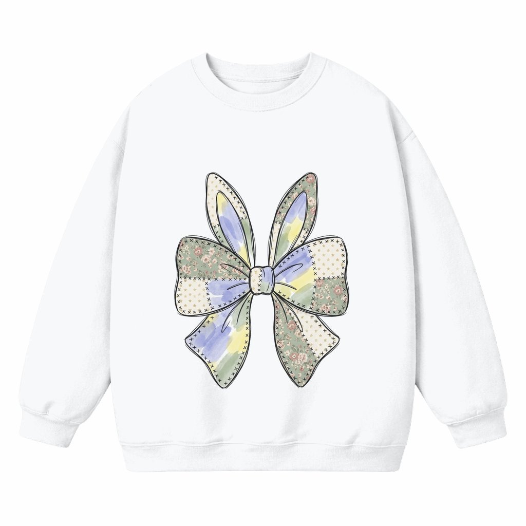 Pastel Patchwork Bow Sweatshirt – Coquette Spring Gift Aesthetic for Her - front view
