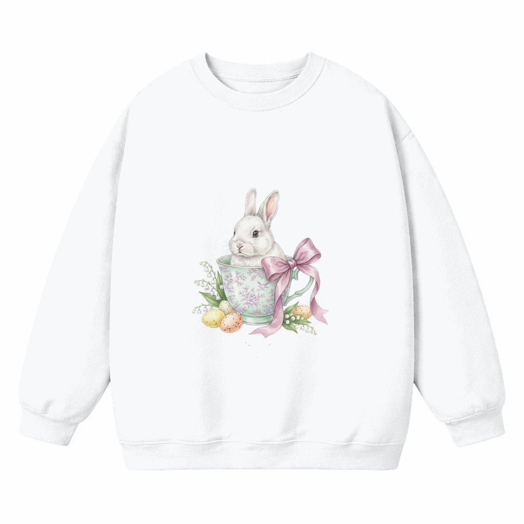 Vintage Bunny with Pink Bow Sweatshirt – Easter Gift for Her Soft Pastel - front view