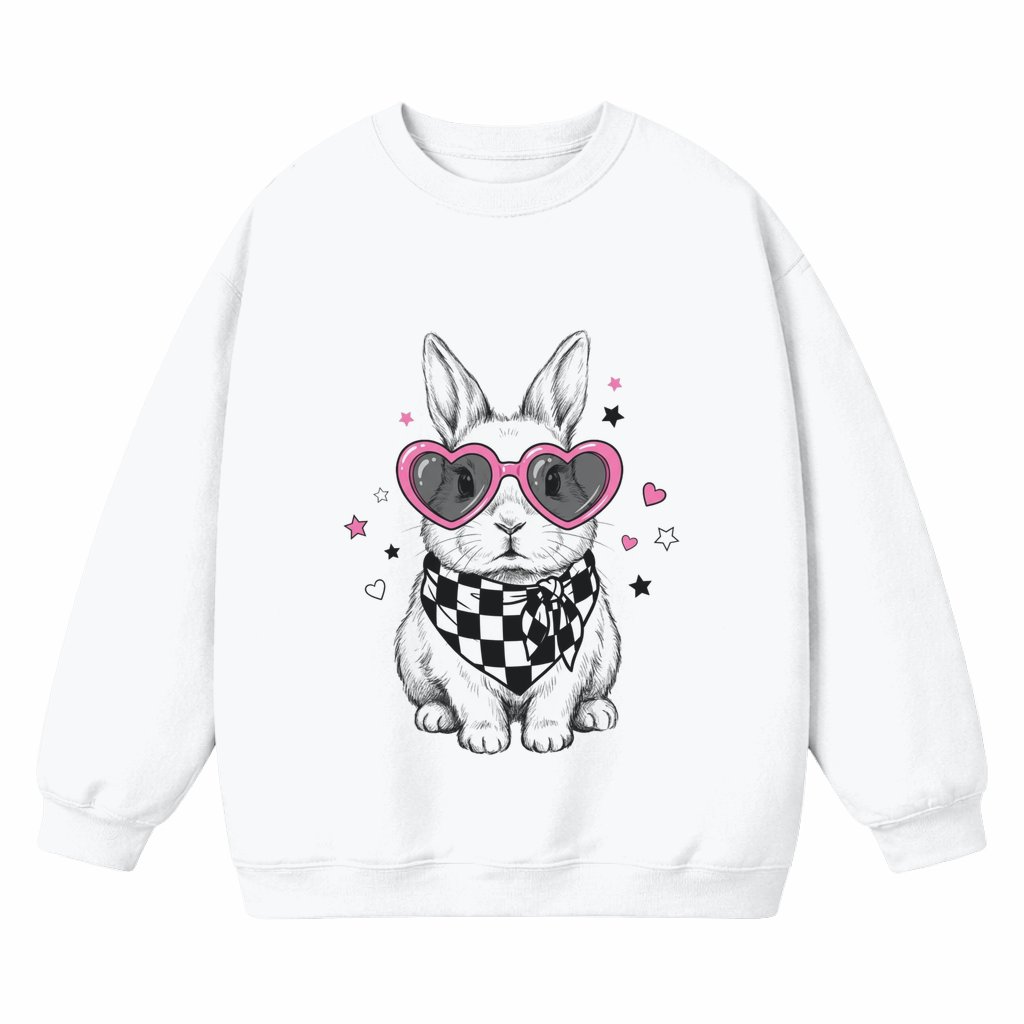 Trendy Bunny with Heart Sunglasses Sweatshirt – Easter Gift - front view