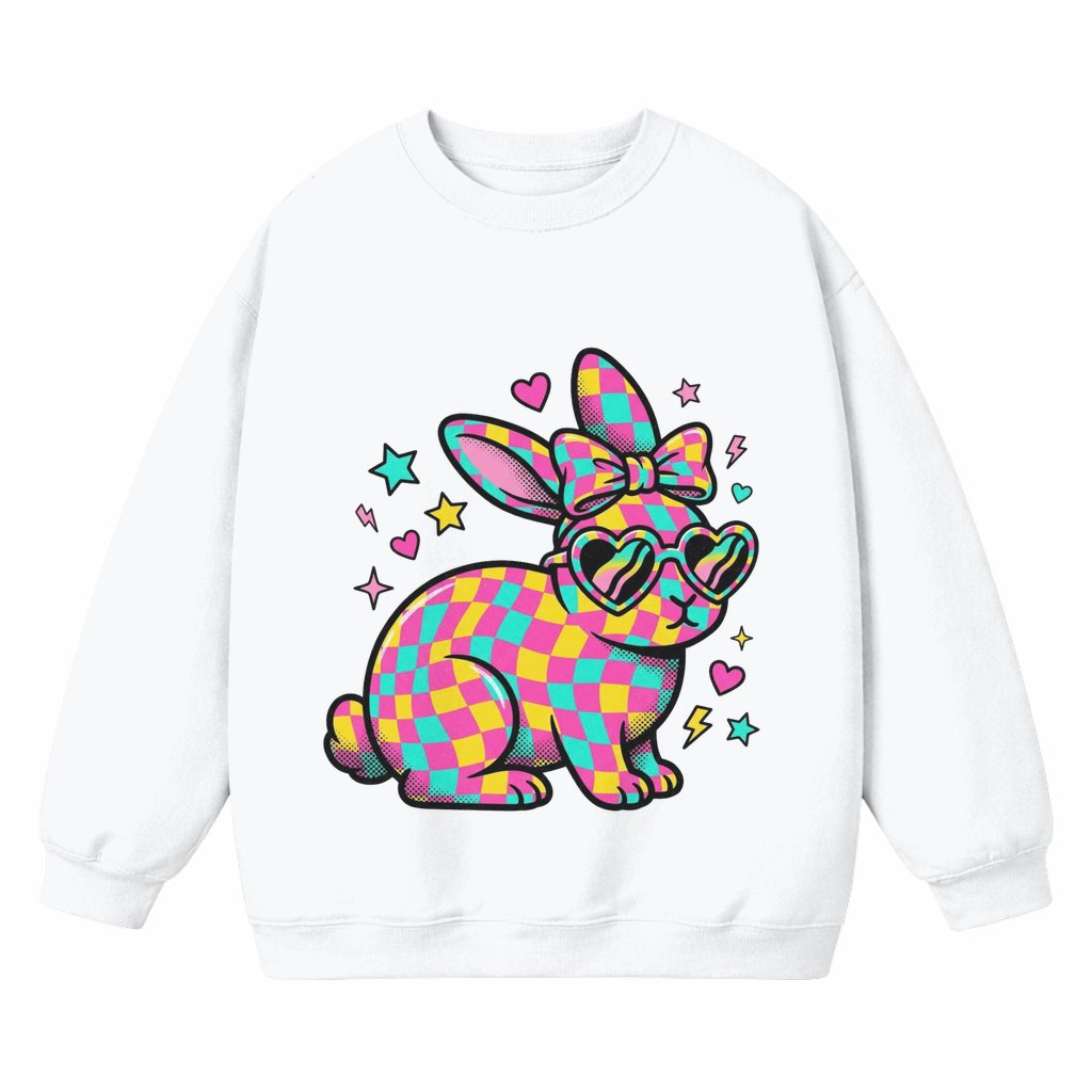 Mosaic Bunny Sweatshirt – Easter Gift Funky Colorful - front view
